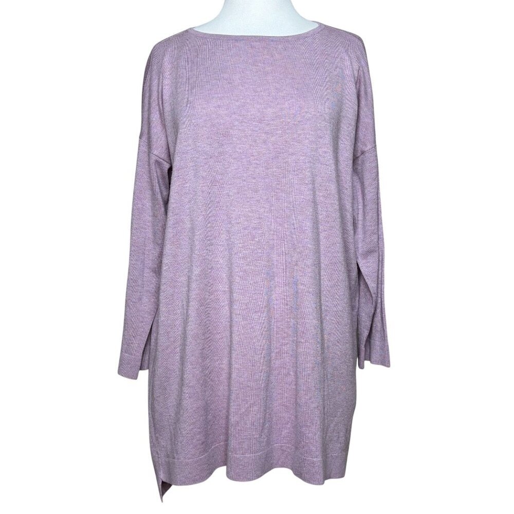 Eileen Fisher Purple Knit Long Sleeve Tunic Sweater Tencel Lyocell Blend Medium